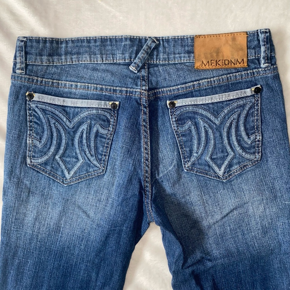 MEK Denim Women's Medium Blue Straight Leg Jeans with Embroidered Back Pockets